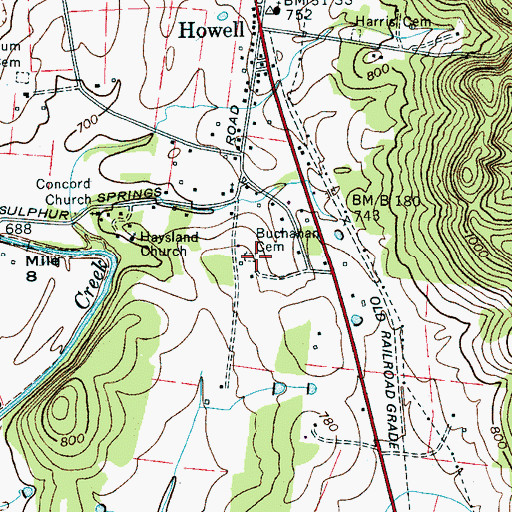 Topographic Map of Buchanan Cemetery, TN