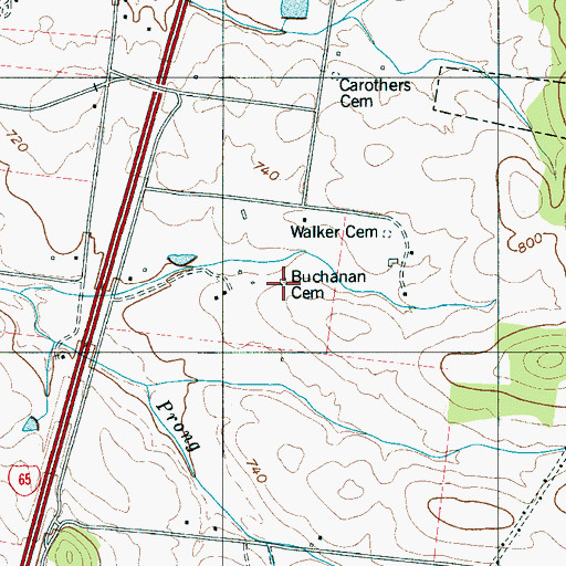 Topographic Map of Buchanan Cemetery, TN