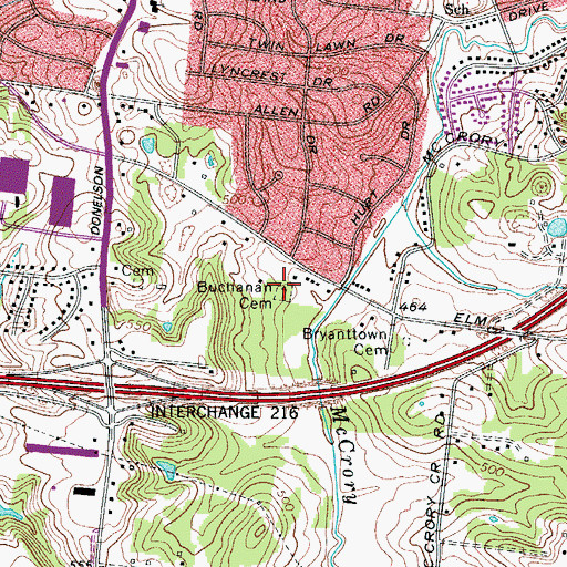 Topographic Map of Buchanan Cemetery, TN