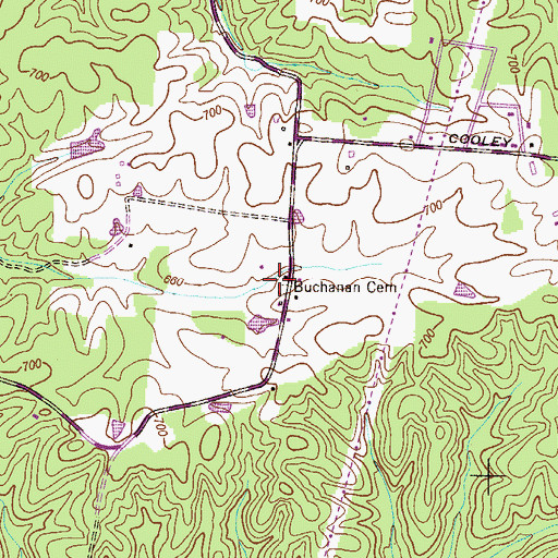 Topographic Map of Buchanan Cemetery, TN