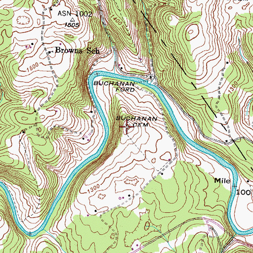 Topographic Map of Buchanan Cemetery, TN