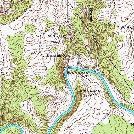 Topographic Map of Buchanan Ford, TN