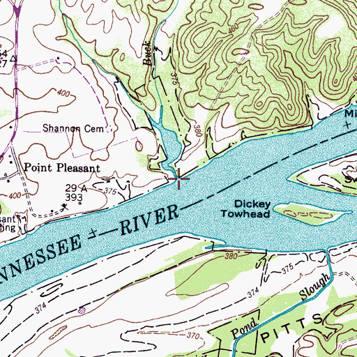 Topographic Map of Buck Branch, TN