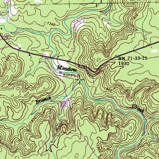 Topographic Map of Buck Branch, TN