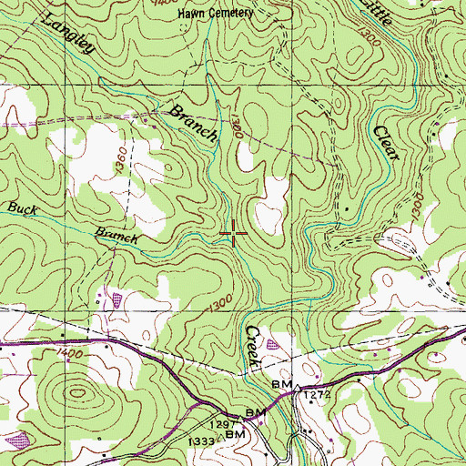 Topographic Map of Buck Branch, TN