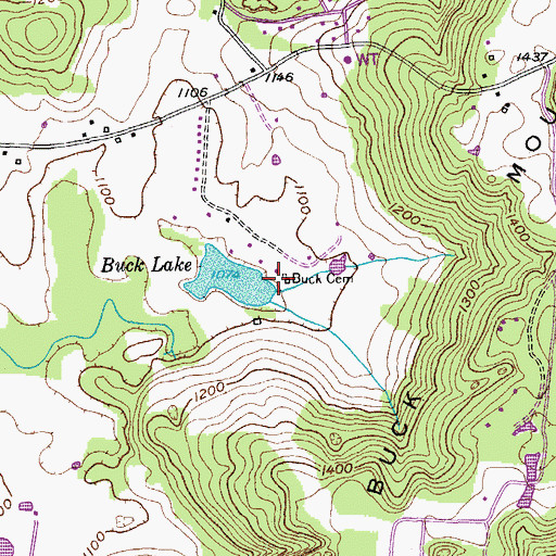 Topographic Map of Buck Cemetery, TN