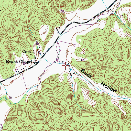 Topographic Map of Buck Hollow, TN