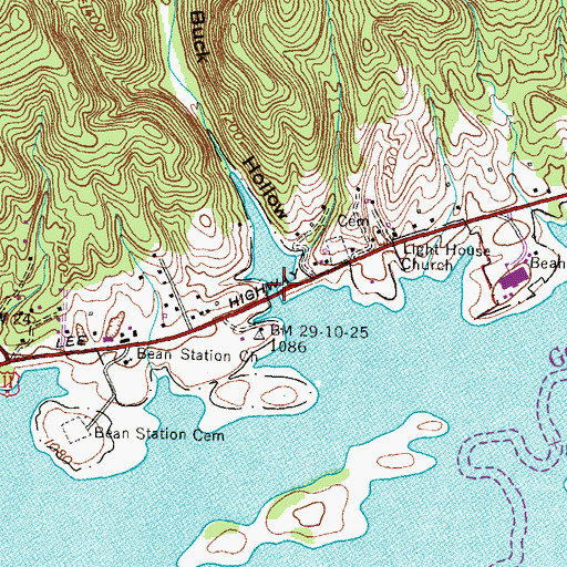 Topographic Map of Buck Hollow, TN