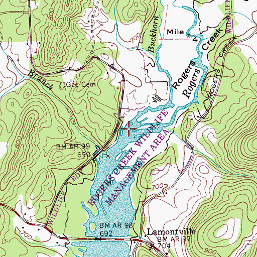Topographic Map of Buckhorn Creek, TN