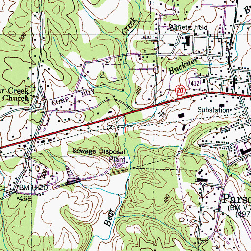 Topographic Map of Buckner Branch, TN
