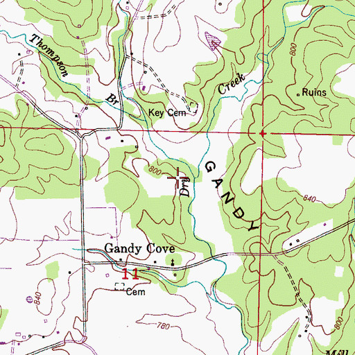 Topographic Map of Thompson Branch, AL