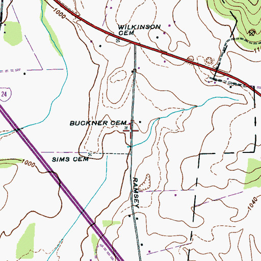 Topographic Map of Buckner Cemetery, TN