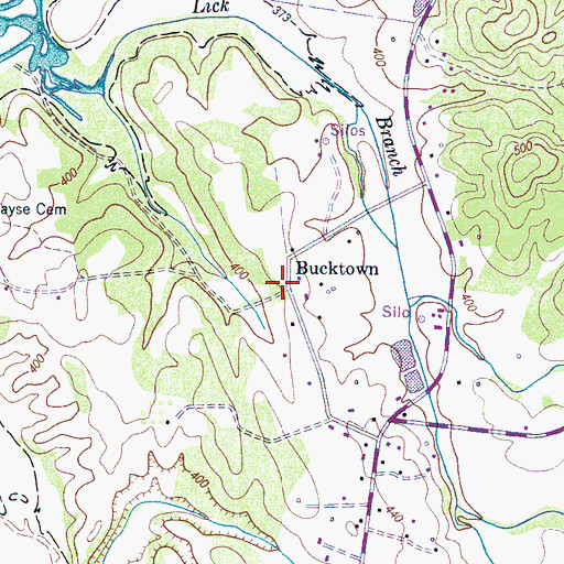 Topographic Map of Bucktown, TN