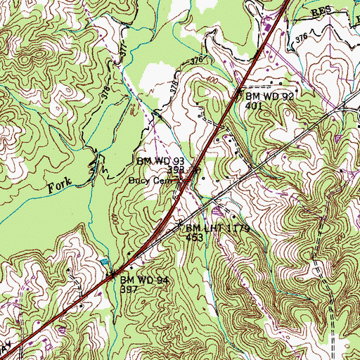 Topographic Map of Bucy Cemetery, TN