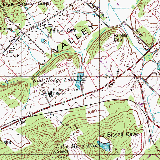 Topographic Map of Bud Hodge Lake, TN