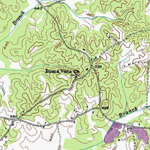 Topographic Map of Buena Vista Church, TN