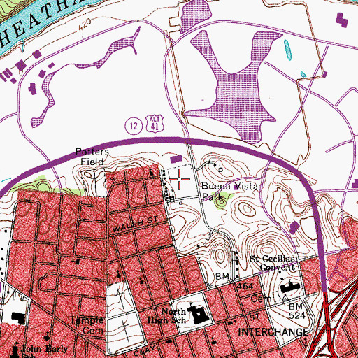 Topographic Map of Buena Vista Park, TN