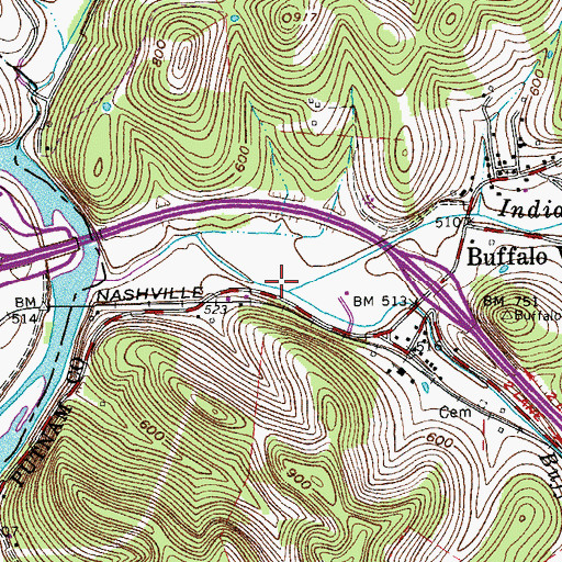 Topographic Map of Buffalo Branch, TN