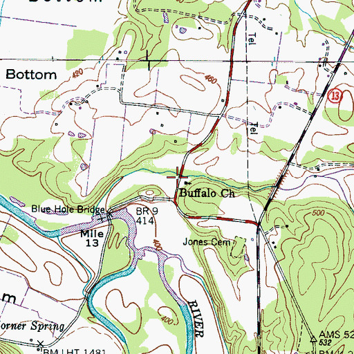 Topographic Map of Buffalo Church, TN