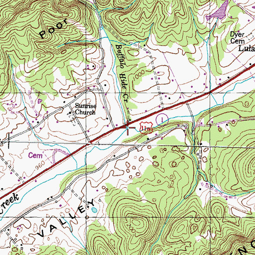 Topographic Map of Buffalo Hide Creek, TN