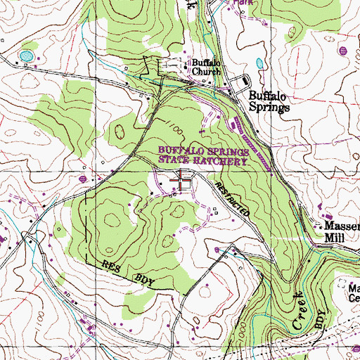 Topographic Map of Buffalo Springs Game Farm, TN