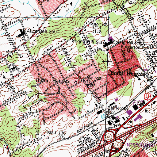 Topographic Map of Buffat Heights, TN