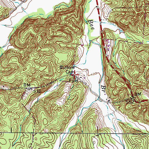 Topographic Map of Bufford Cemetery, TN