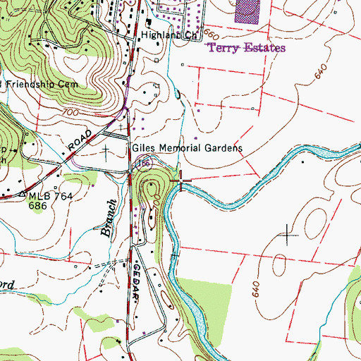 Topographic Map of Buford Branch, TN