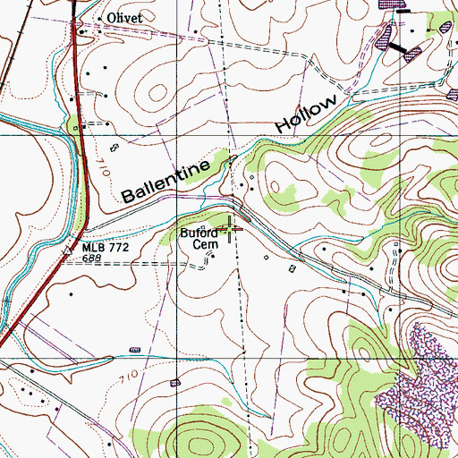 Topographic Map of Buford Cemetery, TN