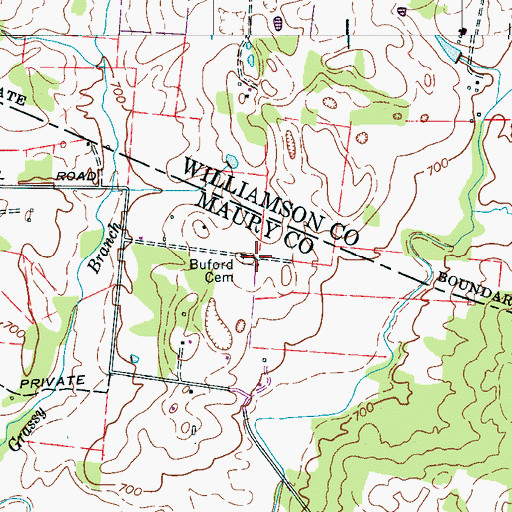 Topographic Map of Buford Cemetery, TN