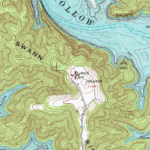 Topographic Map of Buford Cemetery, TN