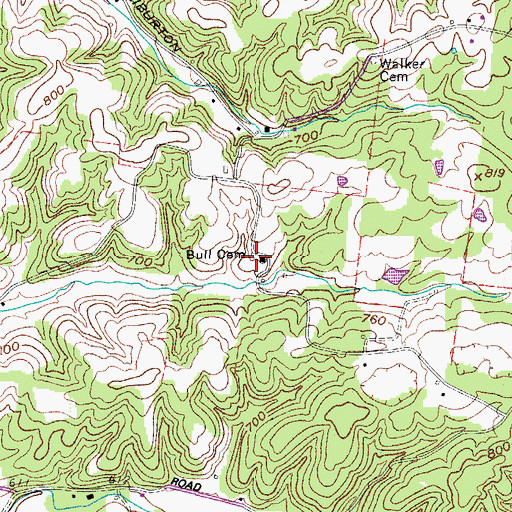 Topographic Map of Bull Cemetery, TN