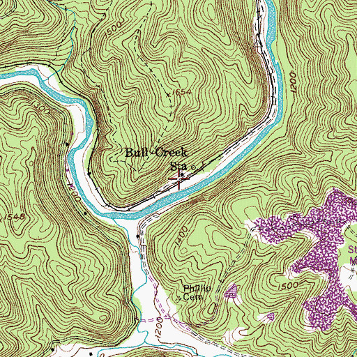 Topographic Map of Bull Creek Station, TN