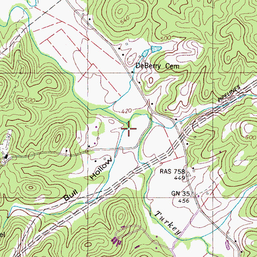 Topographic Map of Bull Hollow, TN
