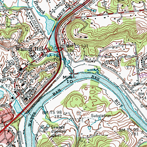 Topographic Map of Bullard Branch, TN