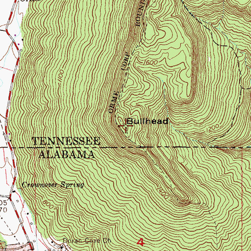 Topographic Map of Bullhead, TN