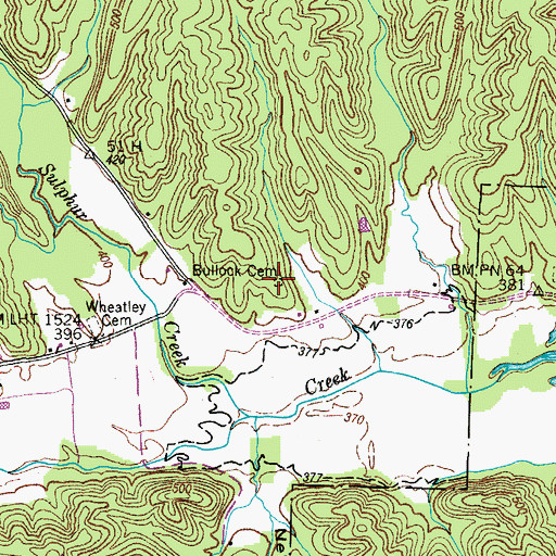 Topographic Map of Bullock Cemetery, TN