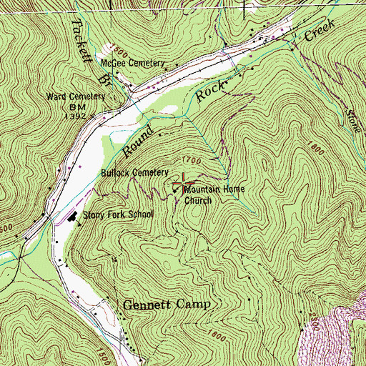Topographic Map of Bullock Cemetery, TN