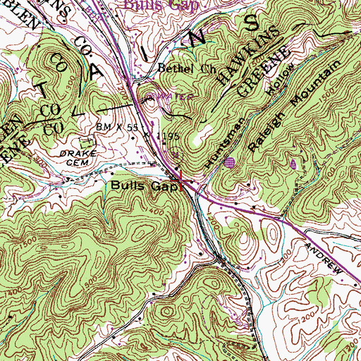 Topographic Map of Bulls Gap, TN