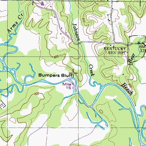 Topographic Map of Bumpers Bluff, TN