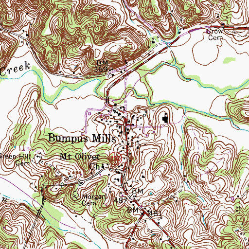 Topographic Map of Bumpus Mills, TN