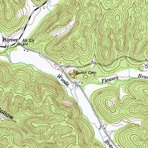 Topographic Map of Bunch Cemetery, TN