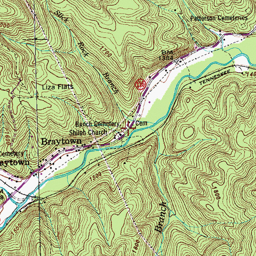 Topographic Map of Bunch Cemetery, TN