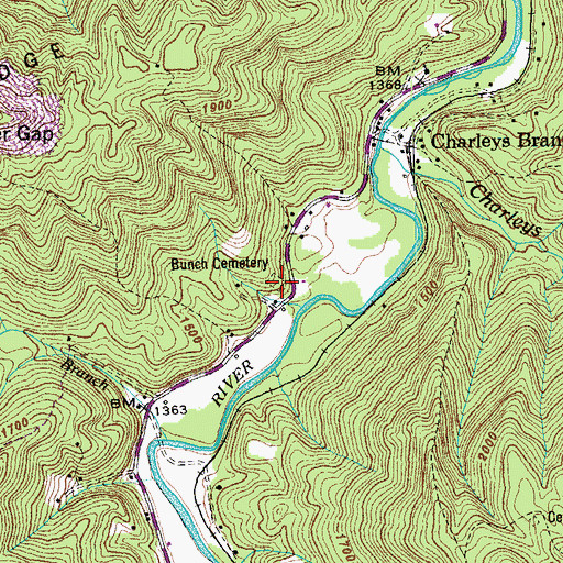 Topographic Map of Bunch Cemetery, TN