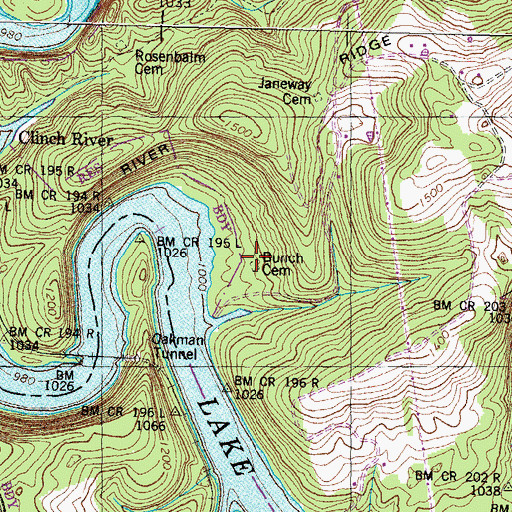 Topographic Map of Bunch Cemetery, TN