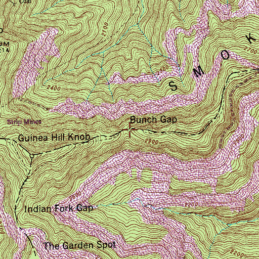 Topographic Map of Bunch Gap, TN