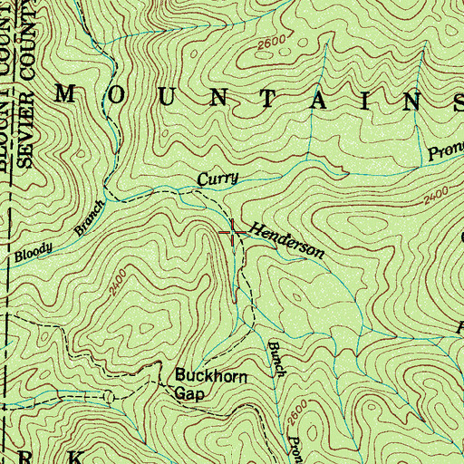 Topographic Map of Bunch Prong, TN