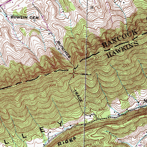 Topographic Map of Bunches Trace, TN