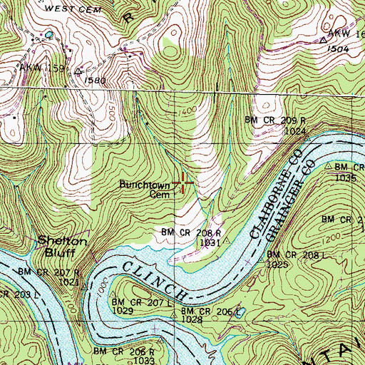 Topographic Map of Bunchtown Cemetery, TN