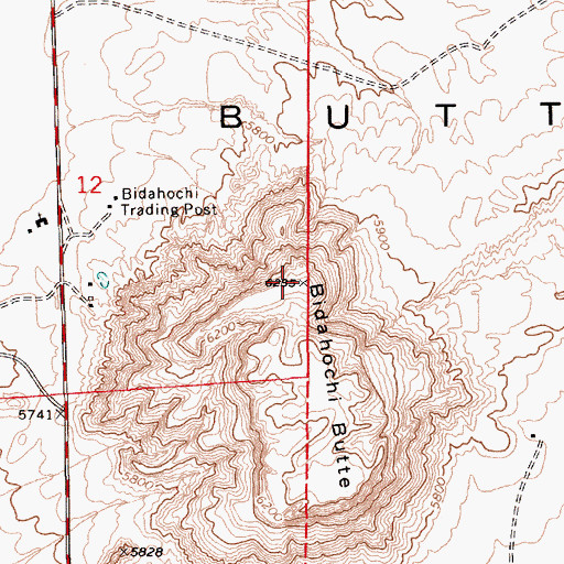 Topographic Map of Bidahochi Butte, AZ